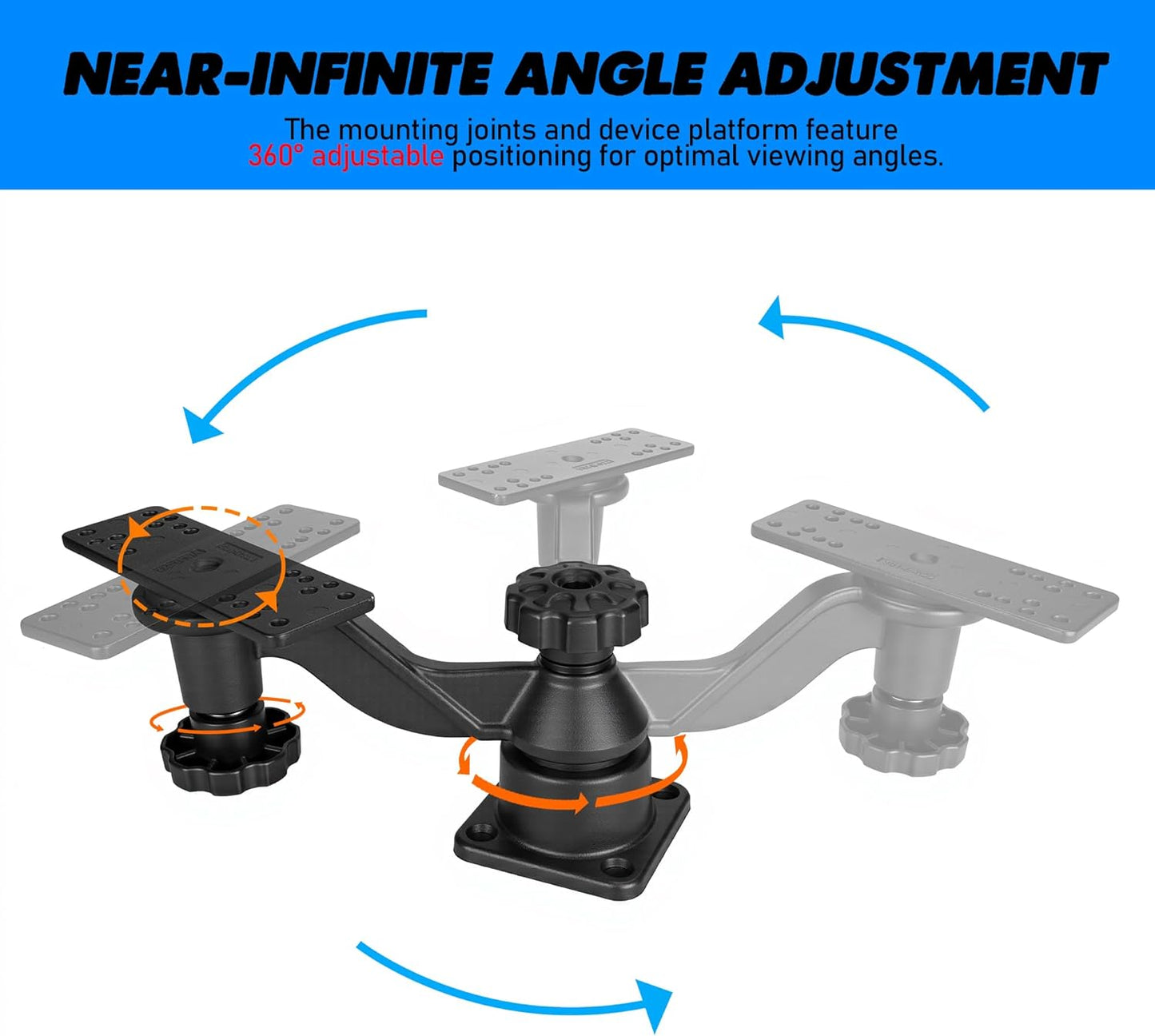 Heavy Duty Fish Finder Mount with Swing Arm, All Aluminum Marine Electronic Mount for Boats and Kayak