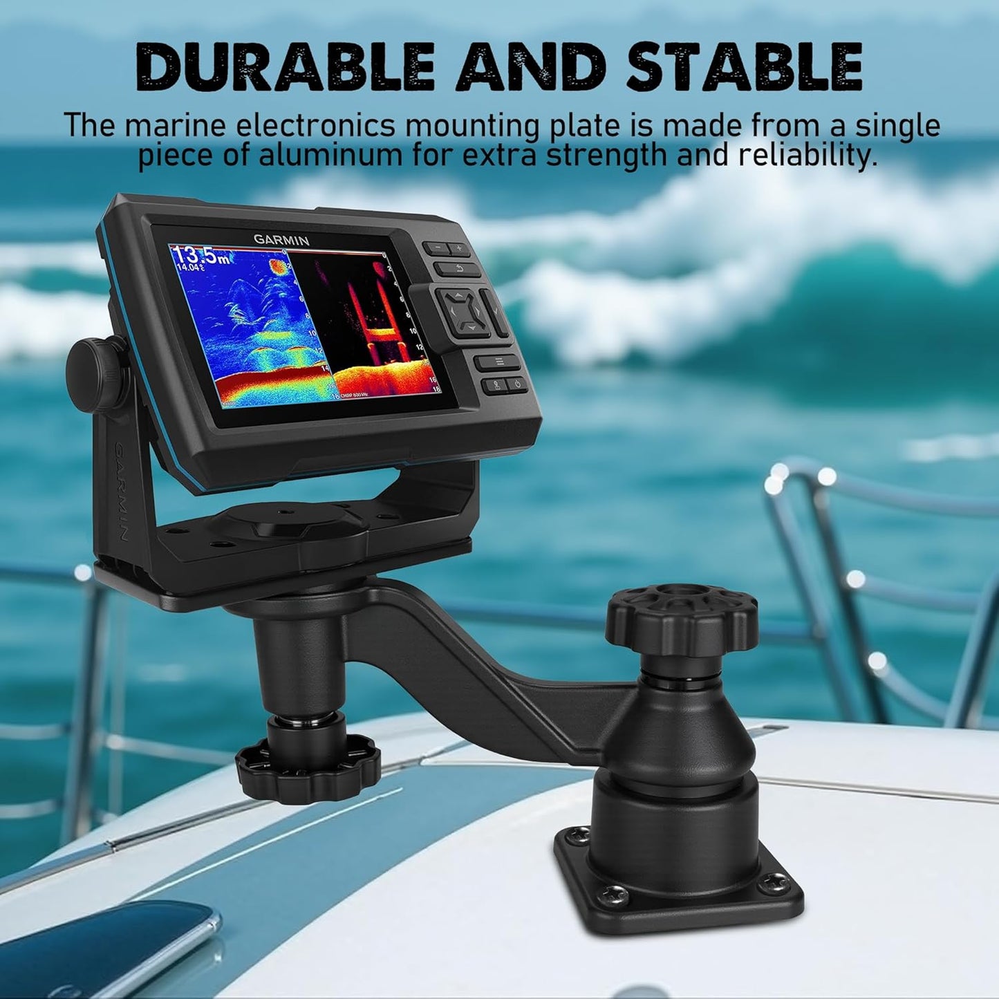 Heavy Duty Fish Finder Mount with Swing Arm, All Aluminum Marine Electronic Mount for Boats and Kayak