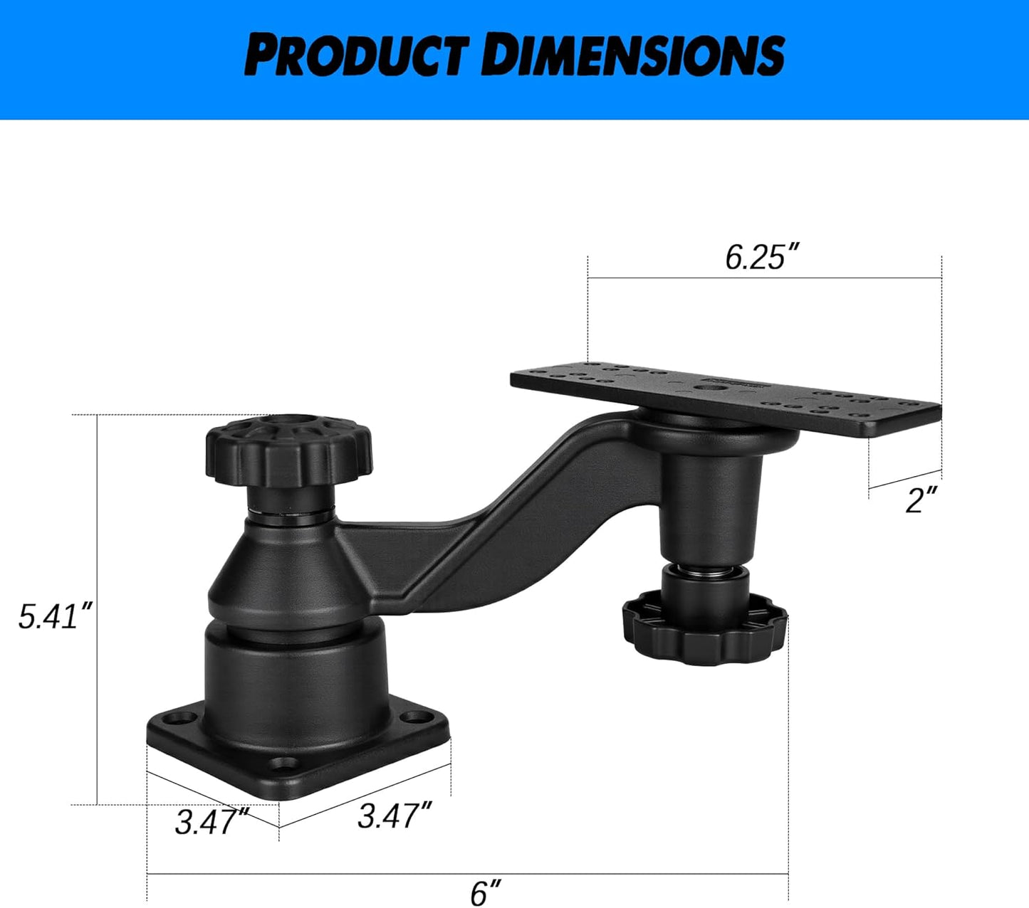 Heavy Duty Fish Finder Mount with Swing Arm, All Aluminum Marine Electronic Mount for Boats and Kayak