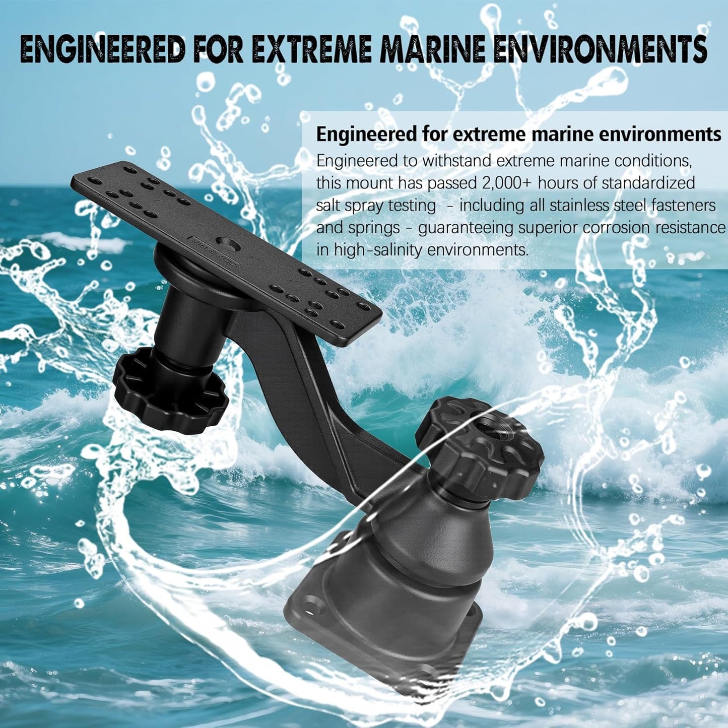 Heavy Duty Fish Finder Mount with Swing Arm, All Aluminum Marine Electronic Mount for Boats and Kayak