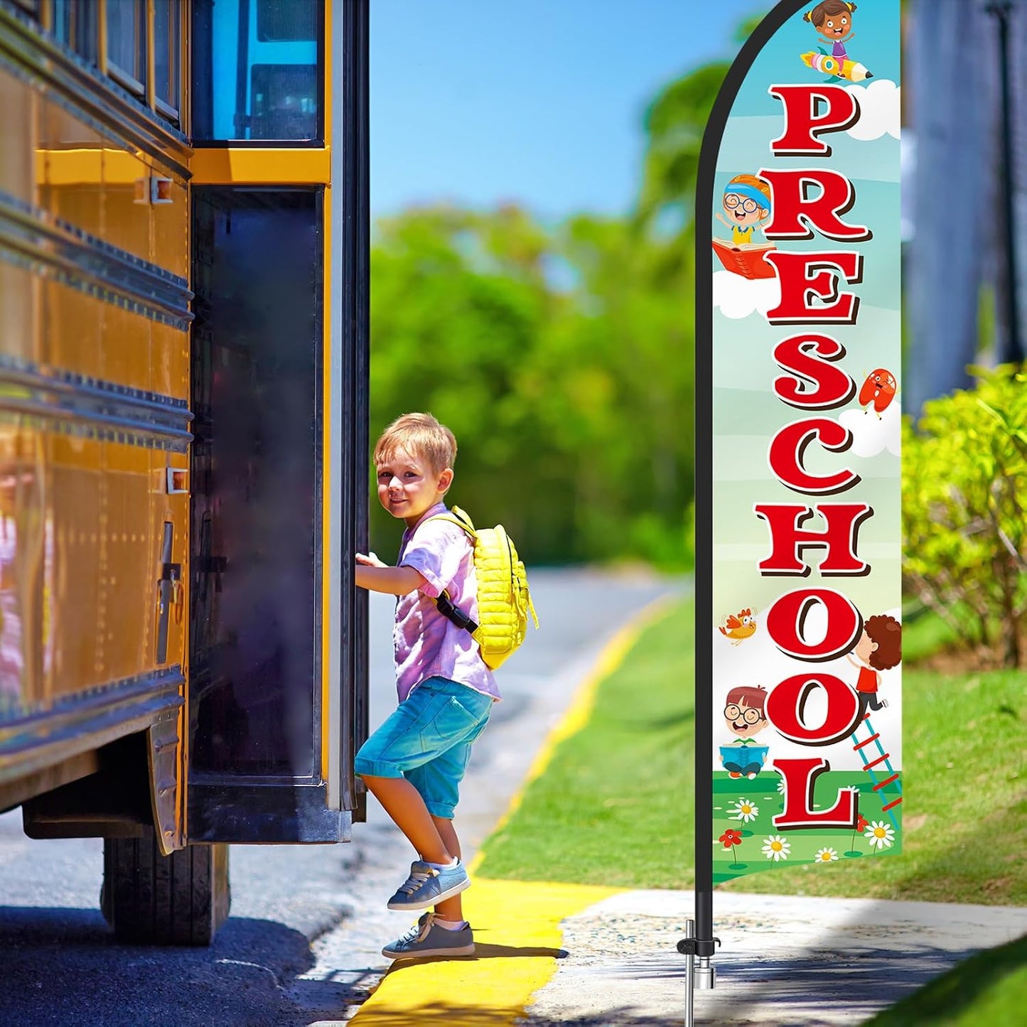 3 Pack 'Now Enrolling Preschool Daycare' Feather Flag Weatherproof Polyester 12'x2.5'