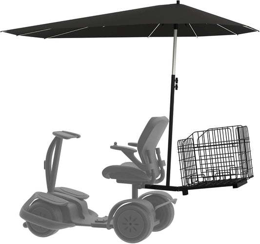 Mobility Scooter, Heavy Duty, Rear Basket and Adjustable Height Foldable Sunshade Canopy Set