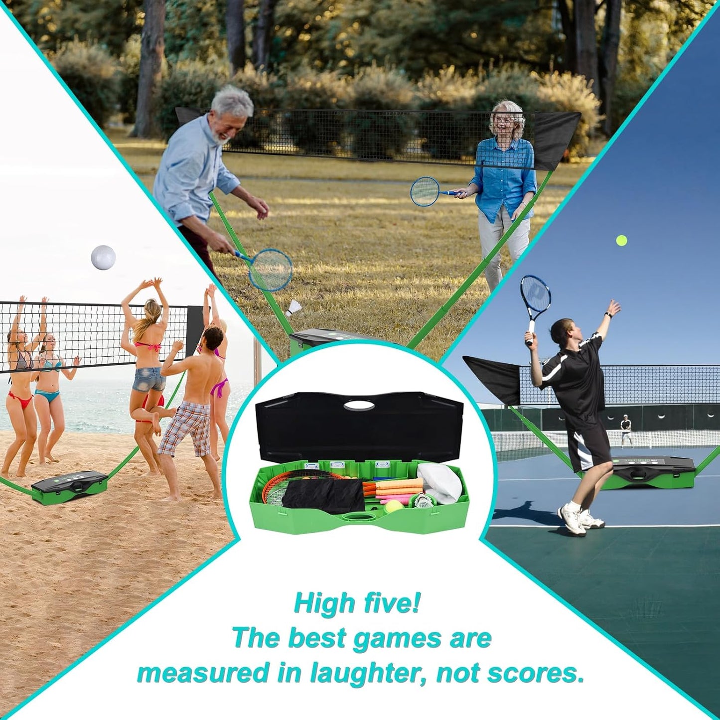 Portable Badminton Volleyball Tennis Net Set 3 in1 with1 Volleyball, Raquets, Accessories