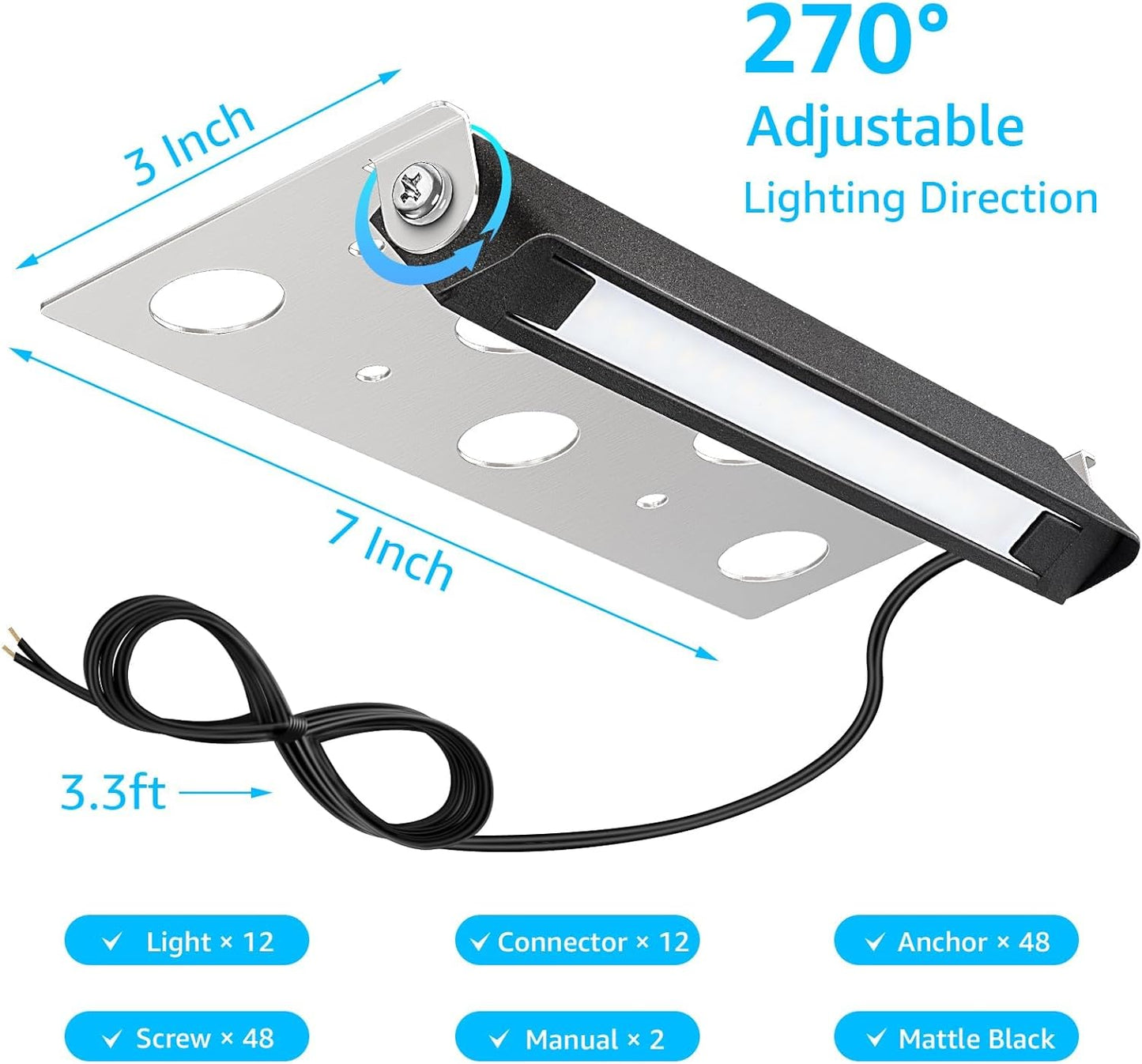 Hardscape Lighting, 7 Inch 5W LED 5000K Daylight, Retaining Wall Lights, 12-24V AC/DC, Waterproof