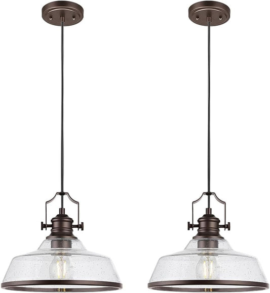 Hanging Ceiling Light, Set of 2, Adjustable Height Pendant with 11-inch Glass Lampshade, 59-inch