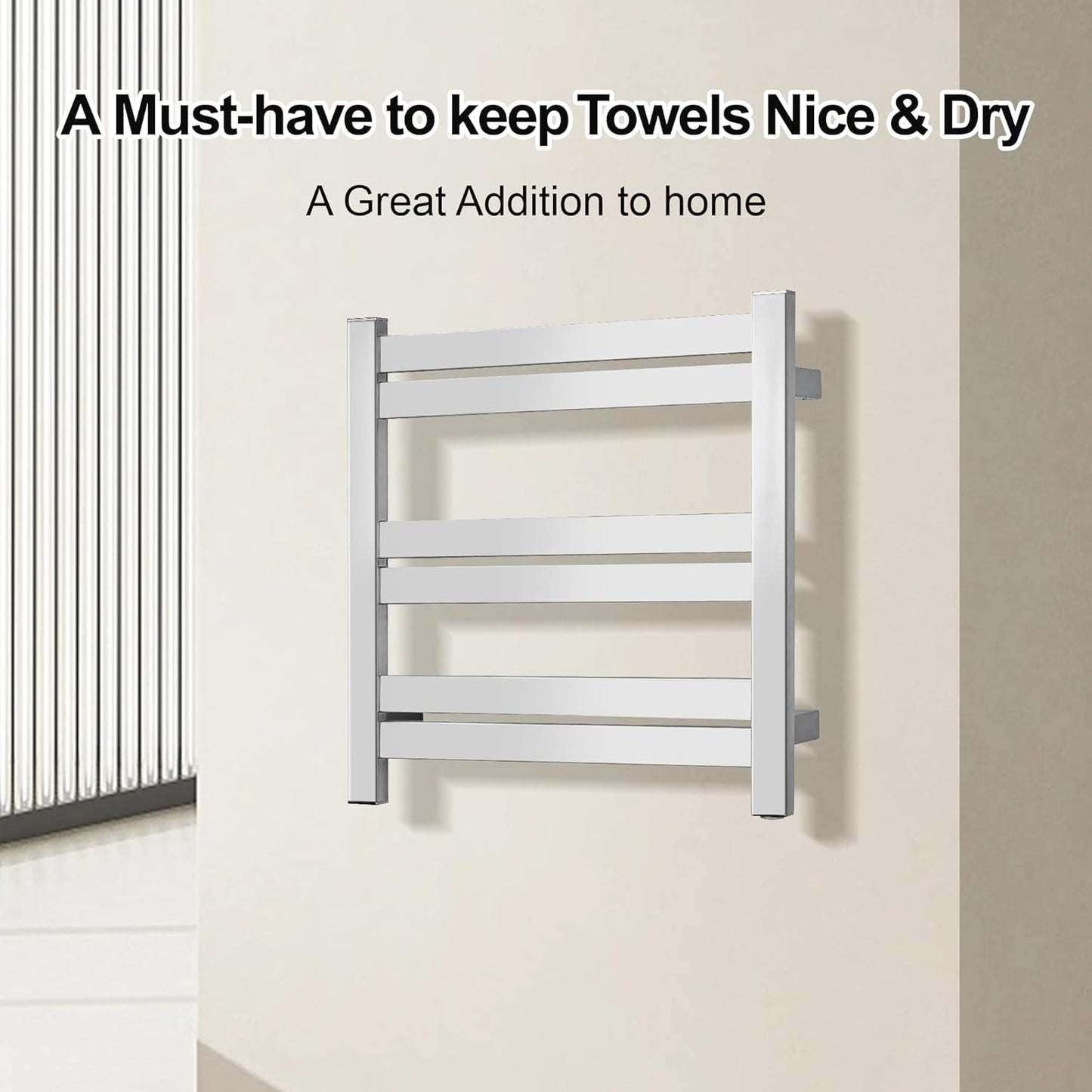 Electric Towel Warmer, Drying Towel Rack, Wall Mounted with Polished 6 Bars, 20.