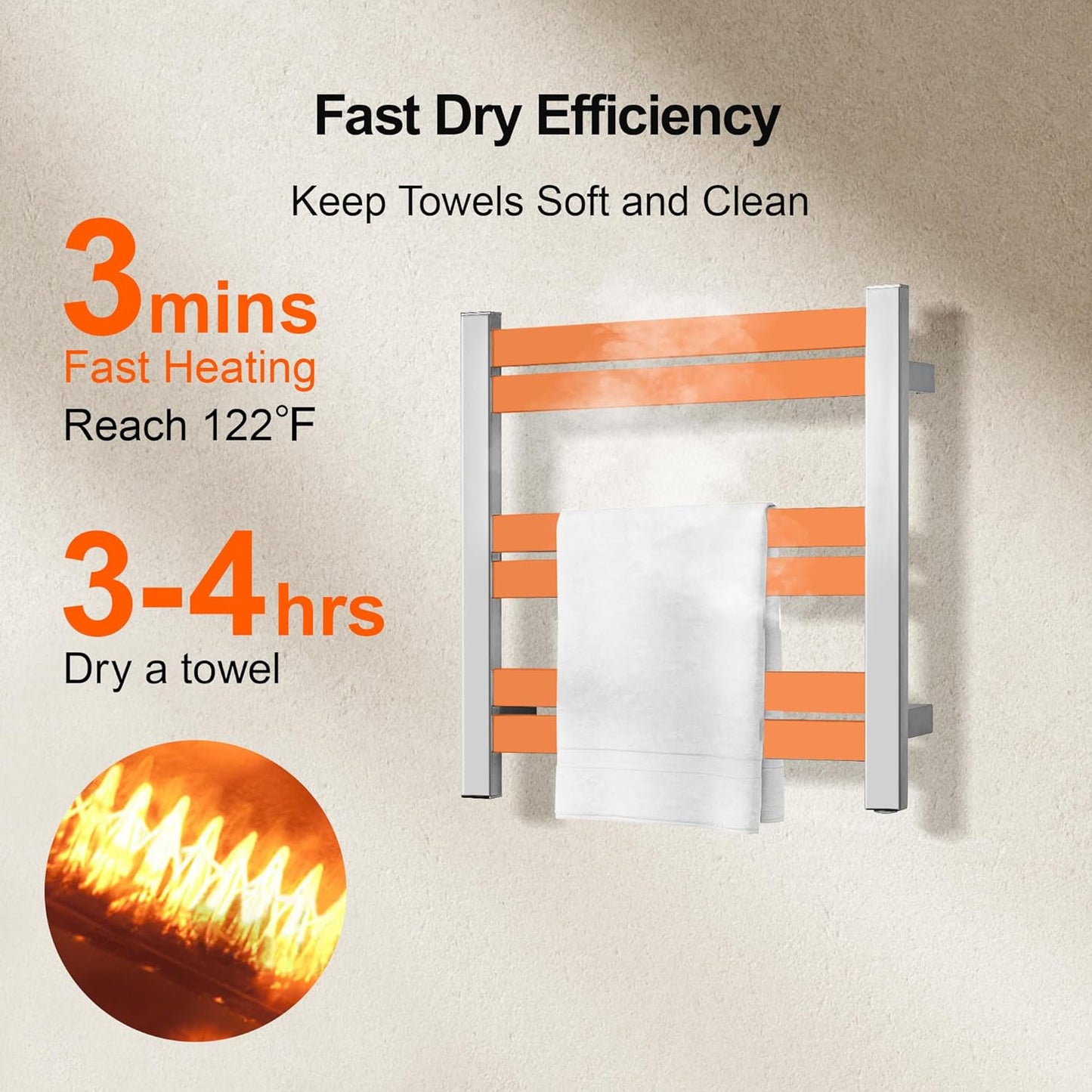 Electric Towel Warmer, Drying Towel Rack, Wall Mounted with Polished 6 Bars, 20.