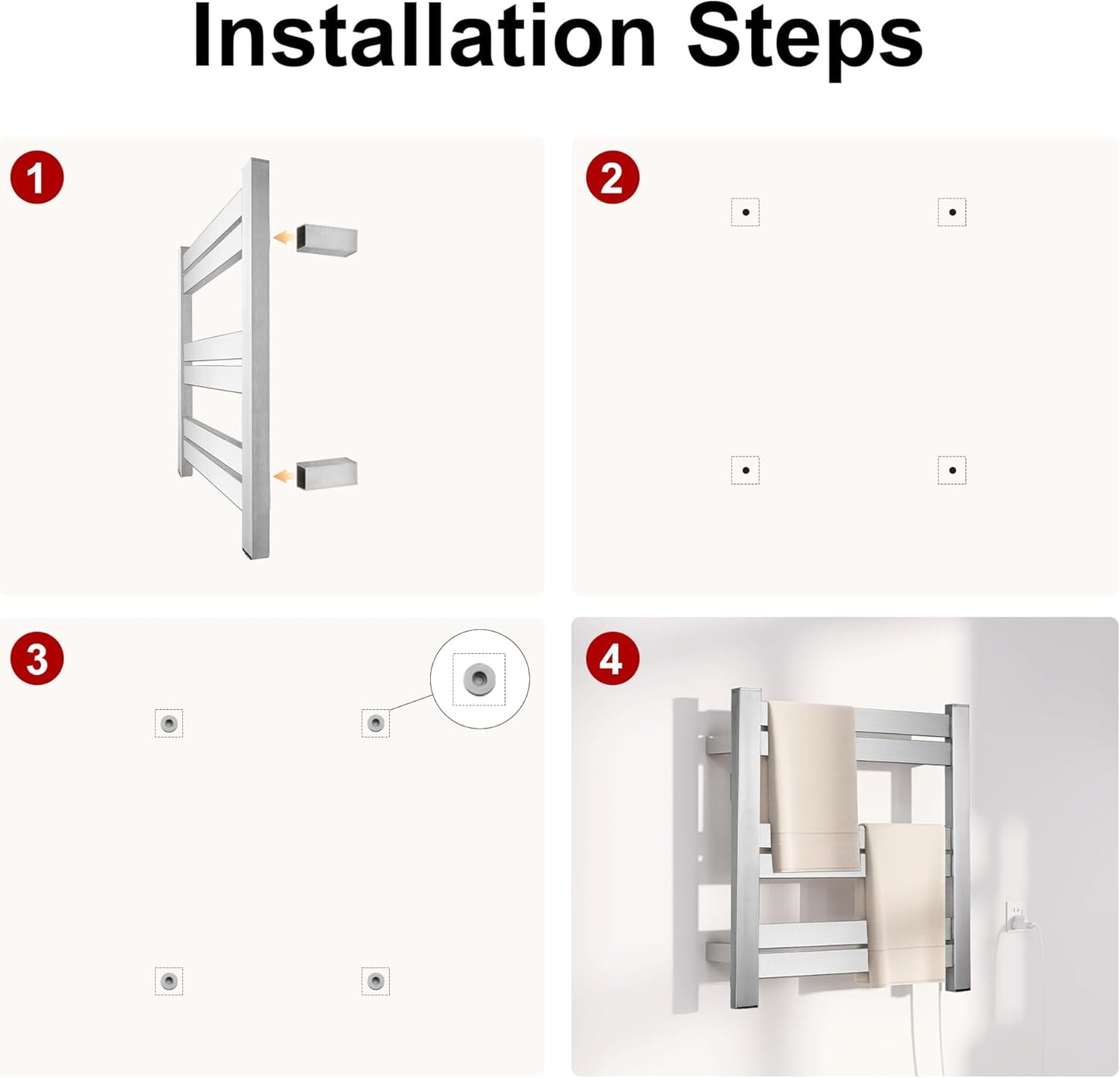 Electric Towel Warmer, Drying Towel Rack, Wall Mounted with Polished 6 Bars, 20.