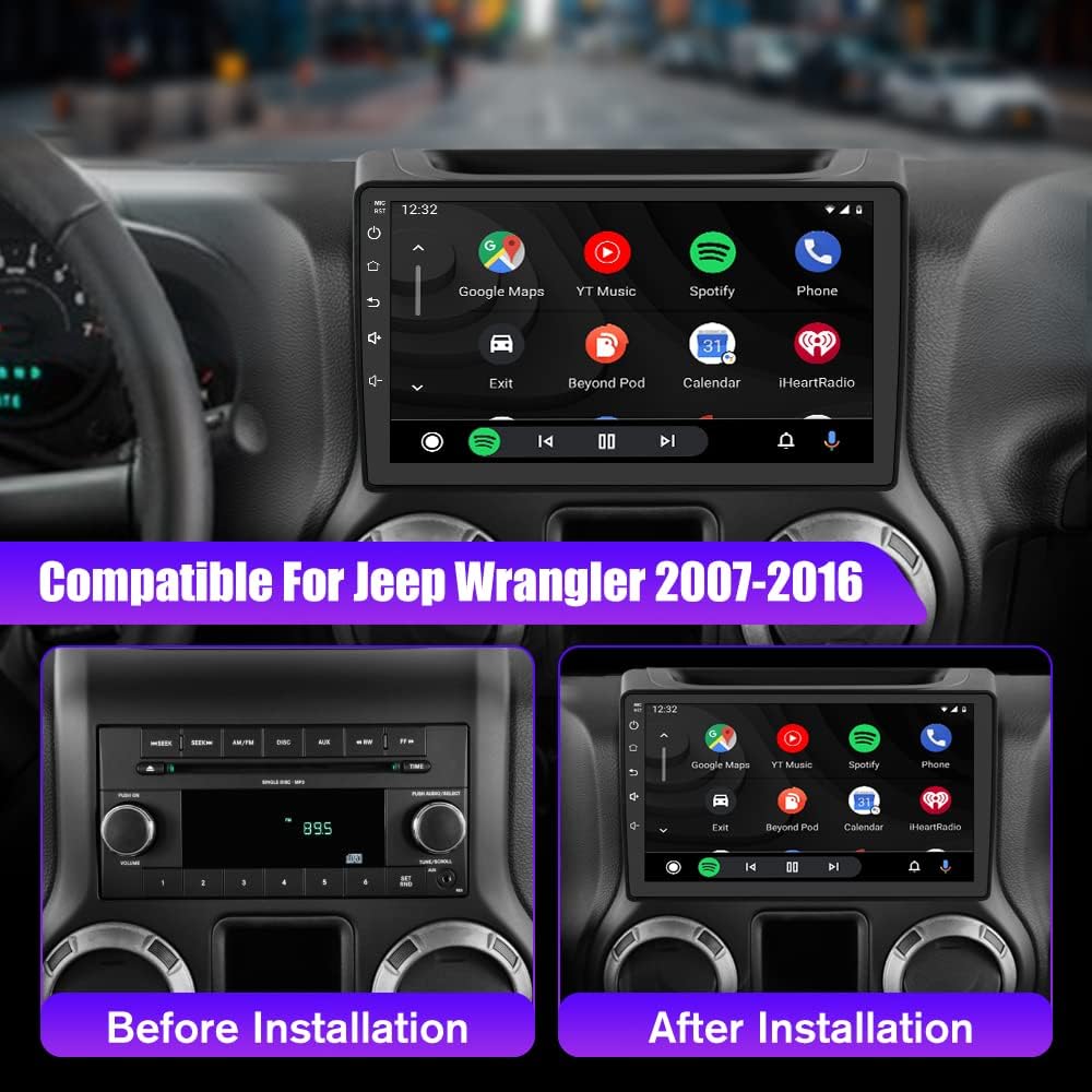 Android 13 [2GB+64GB] Car Radio Stereo Compatible for Jeep Wrangler JK Gand Cherokee Dodge Ram 1500 with Wireless CarP
