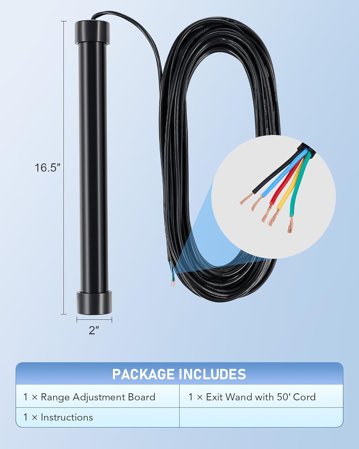 Vehicle Exit Sensor Kit, Wired Driveway Gate Exit Wand for Automatic Gate Opener 50 ft. Cable Range