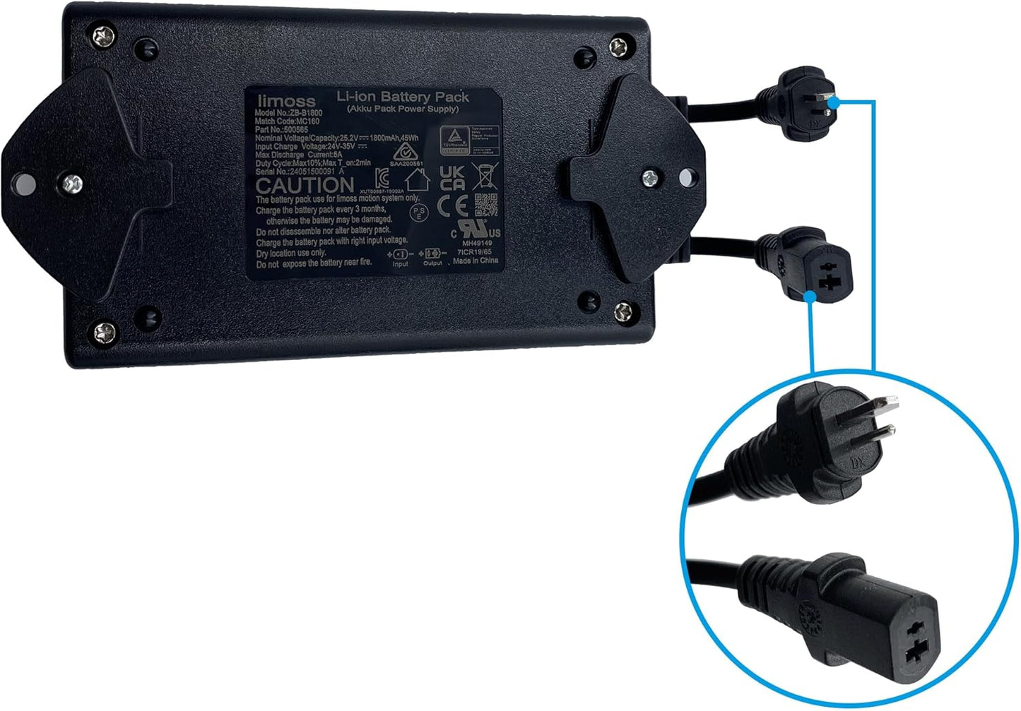 Power Recliner, Wireless Rechargeable Akku Battery Pack Model ZB-B1800 Kit, Wall Power Supply, Y Power Cable