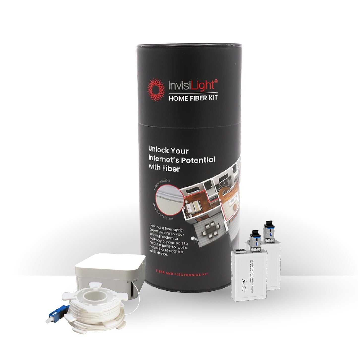 InvisiLight Home Fiber Kit Ultra-Thin Fiber Optic Internet Kit with Media Converters Wired Connection