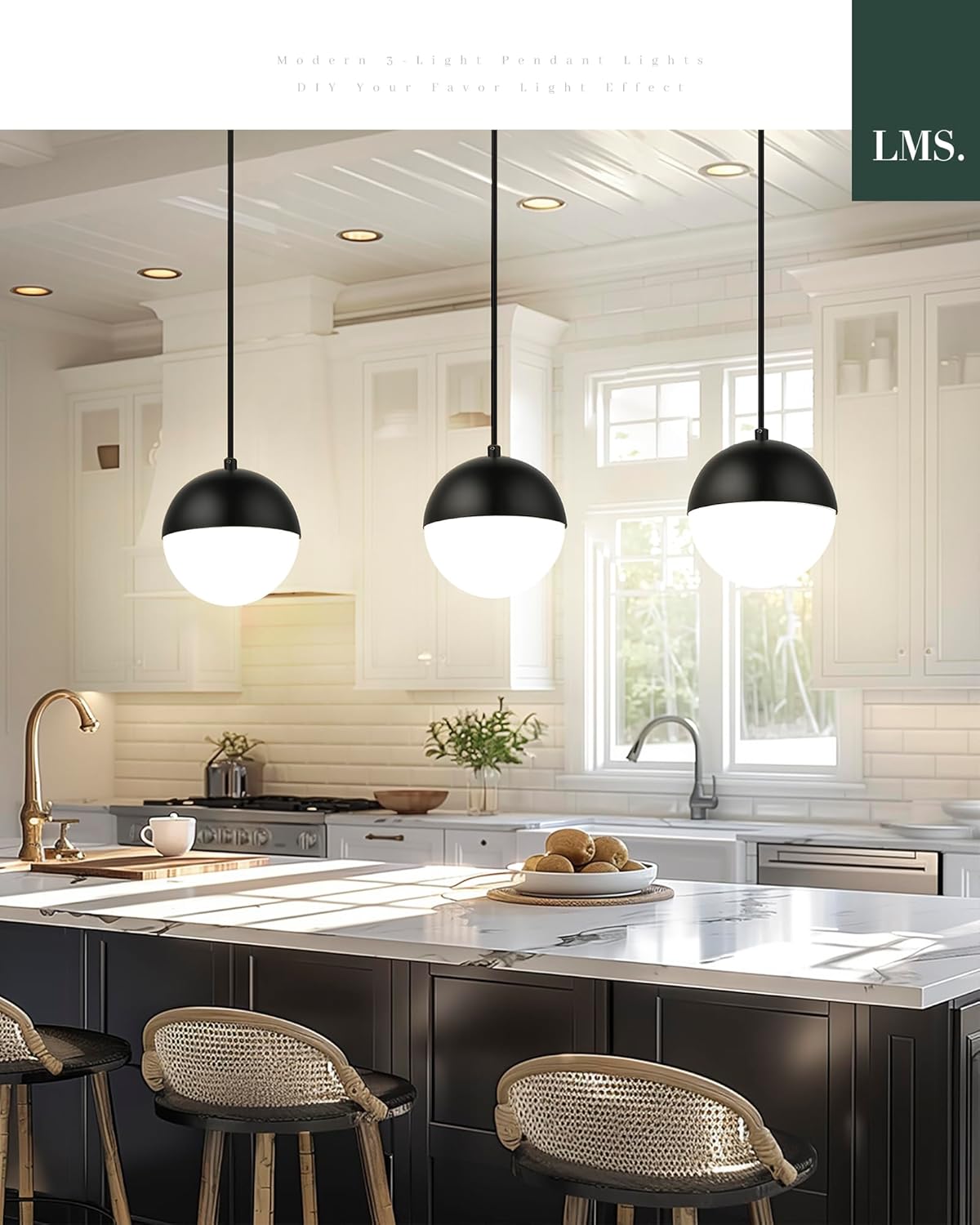 LMS 10 Inch Globe Pendant Lights, Oil Rubbed Bronze with White Globe Glass Shade