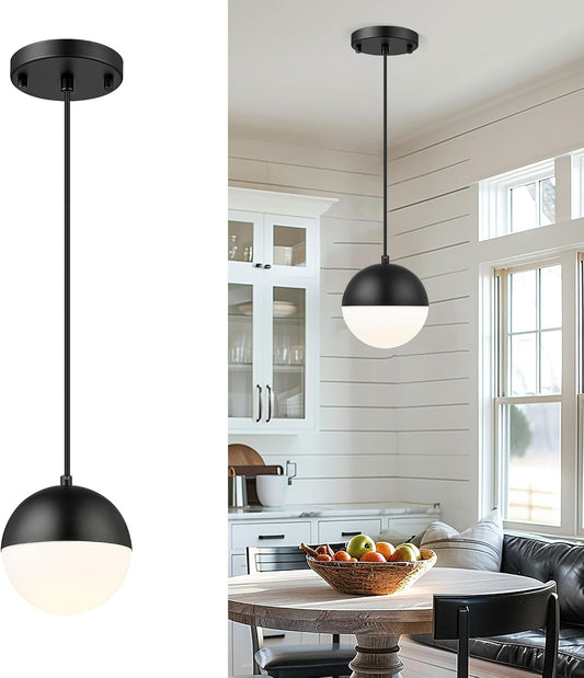 LMS 10 Inch Globe Pendant Lights, Oil Rubbed Bronze with White Globe Glass Shade
