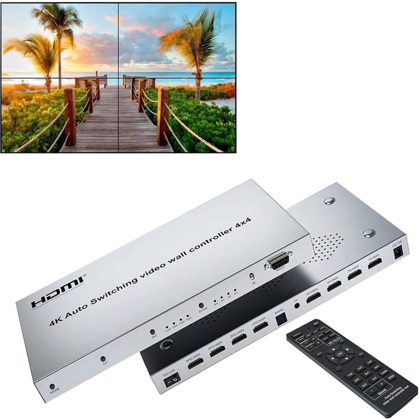 4K auto Switching Video Wall Controller 4x4 Video Wall Controller 2x2 4k, HDMI TV Video Wall Processor 4 Screens inputs