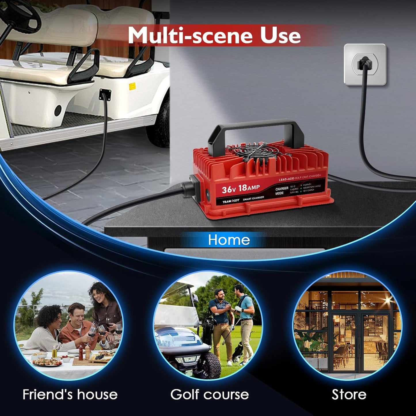 18 Amp Golf Cart Charger for 36 Volt EZGO Marathon Lead Acid Battery with Anderson SB-50 Plug