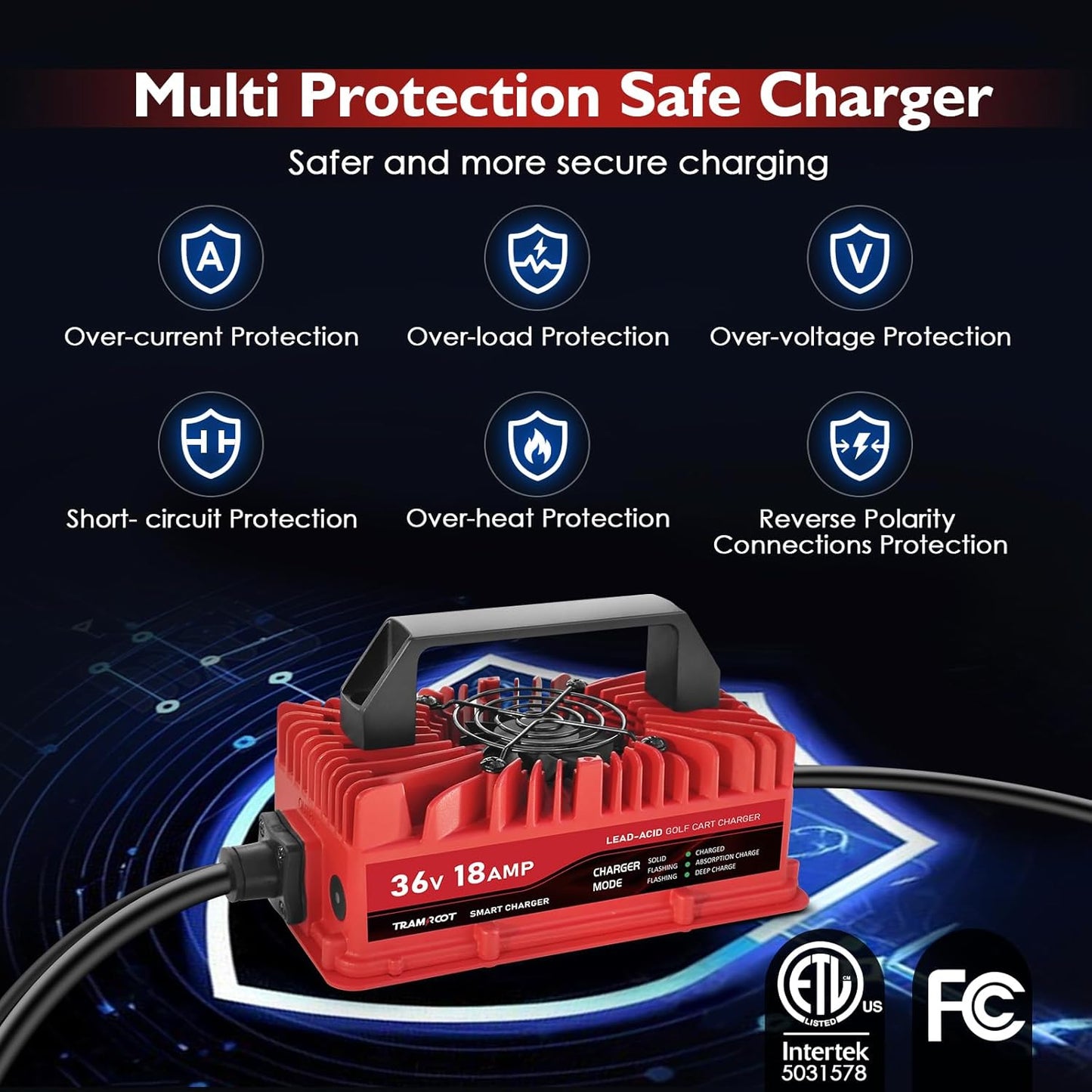 18 Amp Golf Cart Charger for 36 Volt EZGO Marathon Lead Acid Battery with Anderson SB-50 Plug
