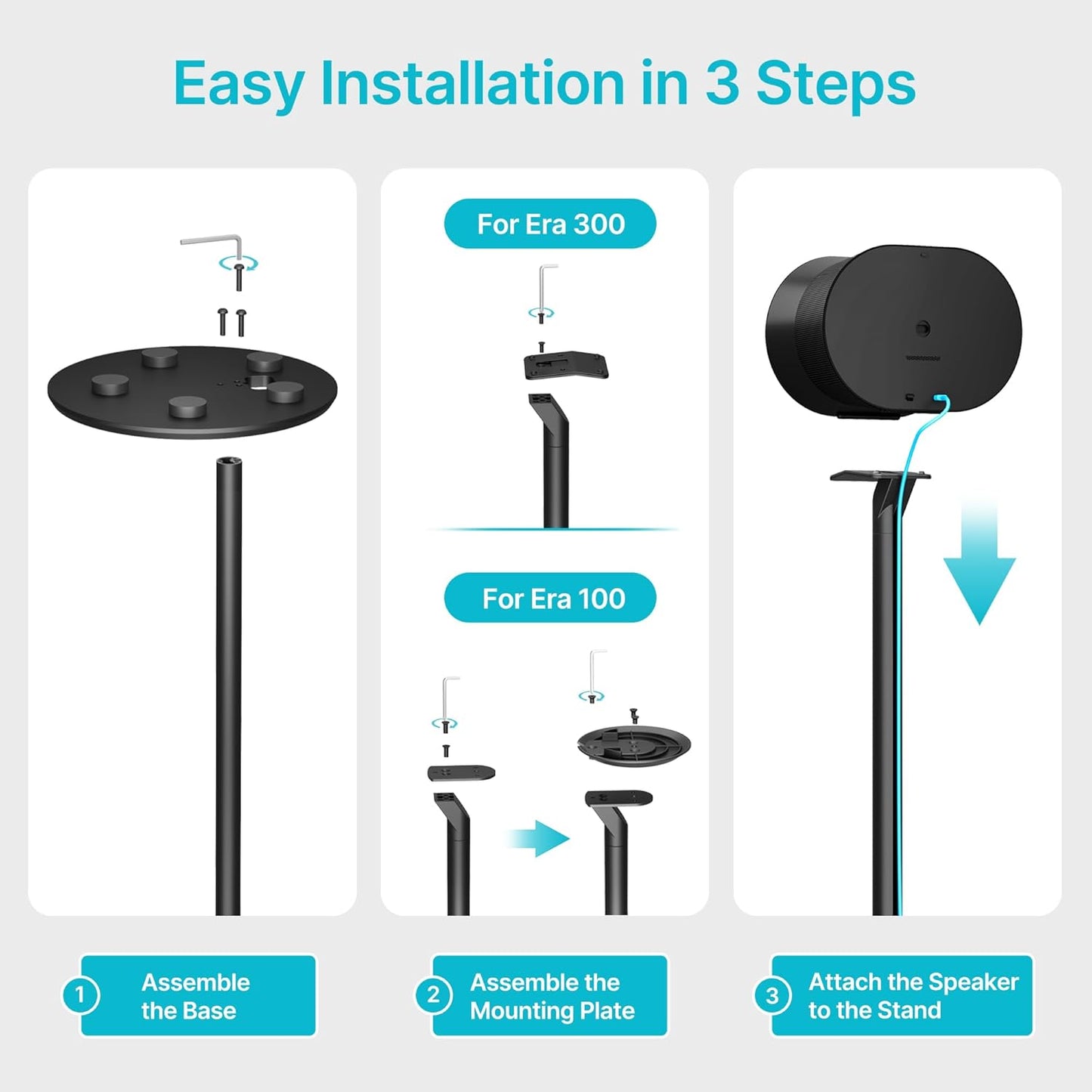 Pegzone Speaker Stands Pair Compatible with Sonos Era 100 and Era 300, 22 LBS Capacity, 28.1' Fixed Height