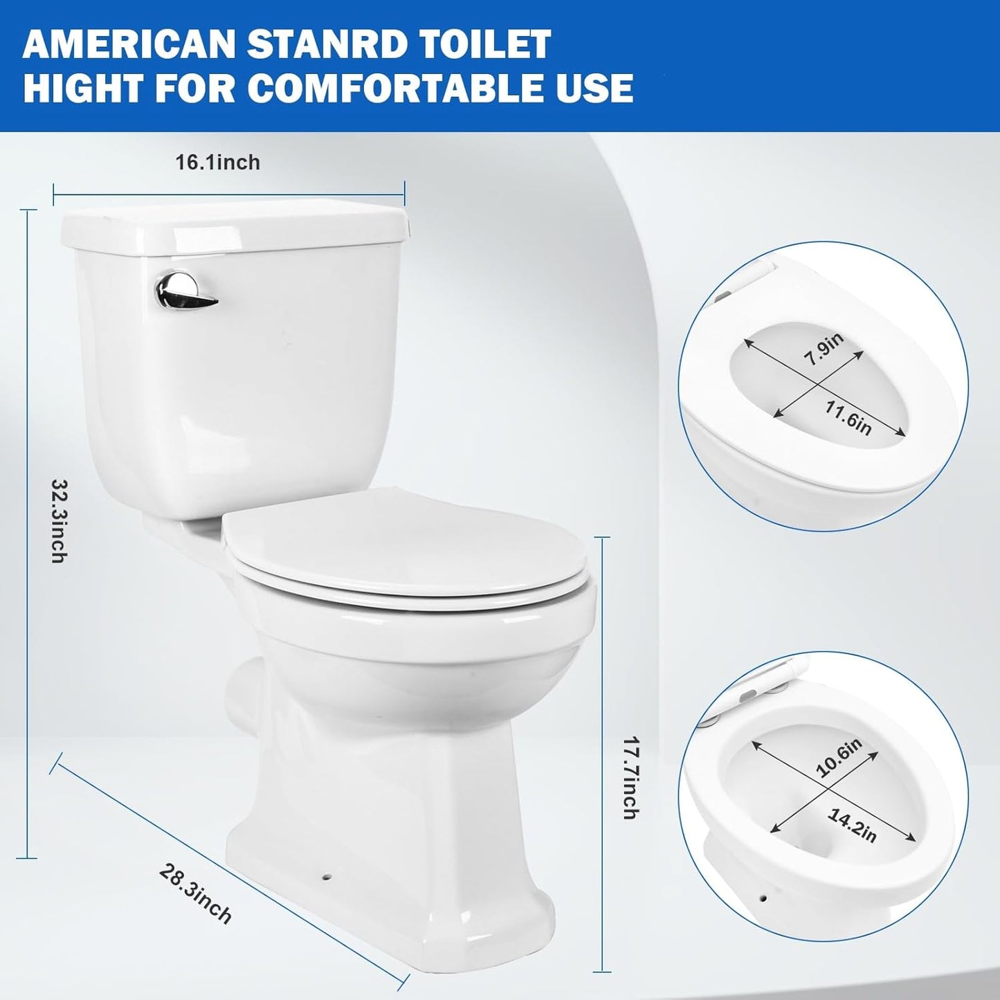 Compacted Elongated Toilet for Bathroom 1.28 GPF Dual Flush Quiet Modern Toilet