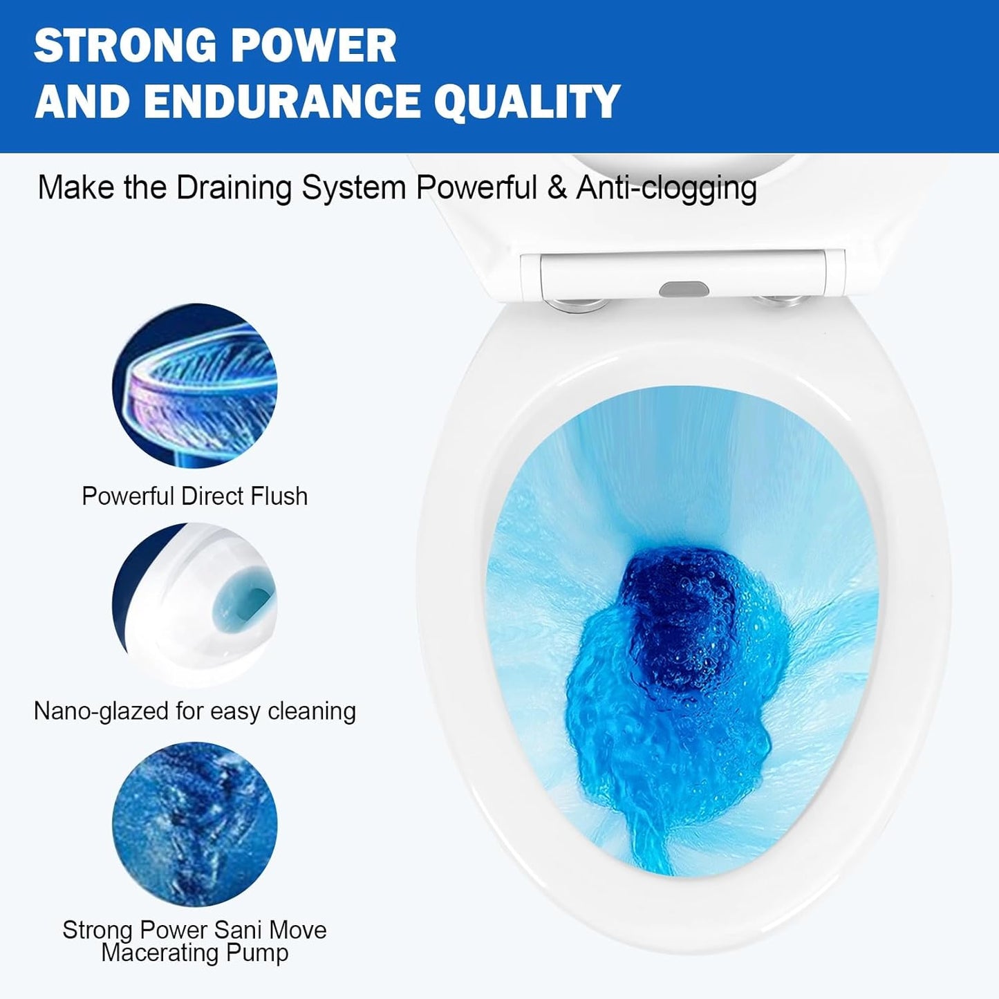 Compacted Elongated Toilet for Bathroom 1.28 GPF Dual Flush Quiet Modern Toilet