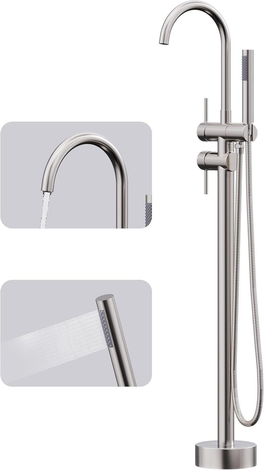 GIMILI Free Standing Tub Filler Bathtub Faucet Stand Alone Brushed Nickel