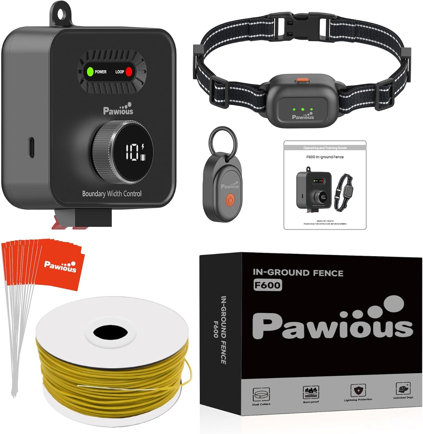 Pawious In-Ground Dog Fence Any Property Shape Pet Electric Containment, Waterproof, Underground
