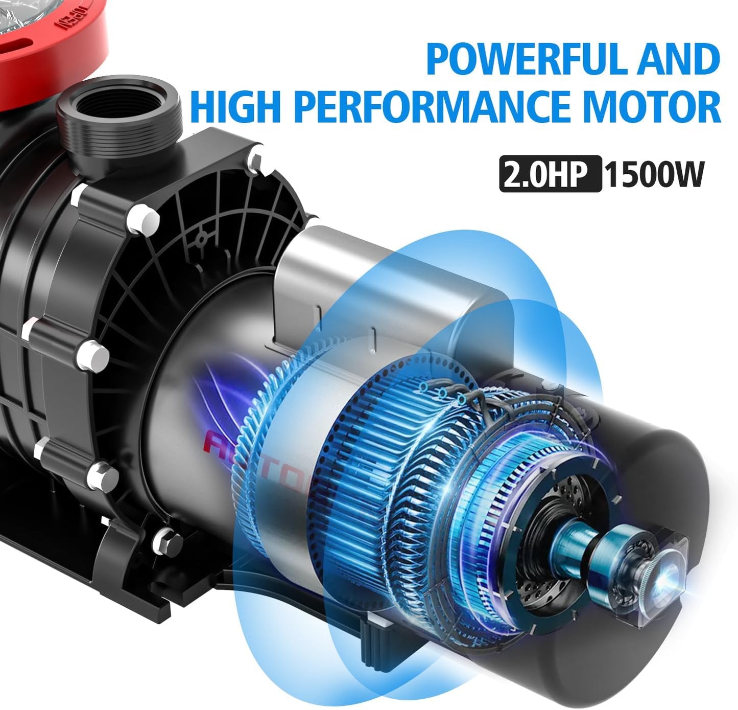Pool Pump, 2.0 HP Variable Speed, 8000GPH 230V Above Ground, 1500W, with Strainer Basket and Drain Plug
