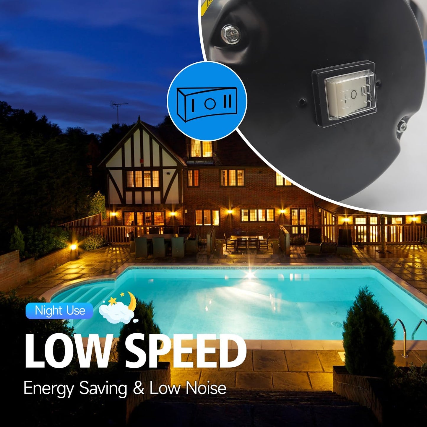 Pool Pump, 2.0 HP Variable Speed, 8000GPH 230V Above Ground, 1500W, with Strainer Basket and Drain Plug