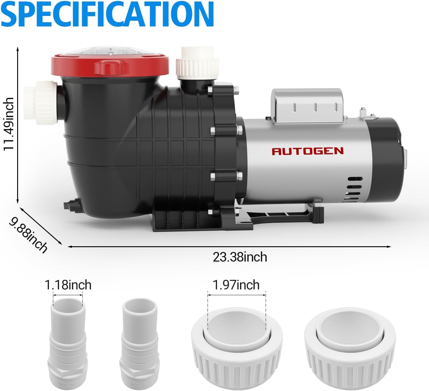 Pool Pump, 2.0 HP Variable Speed, 8000GPH 230V Above Ground, 1500W, with Strainer Basket and Drain Plug