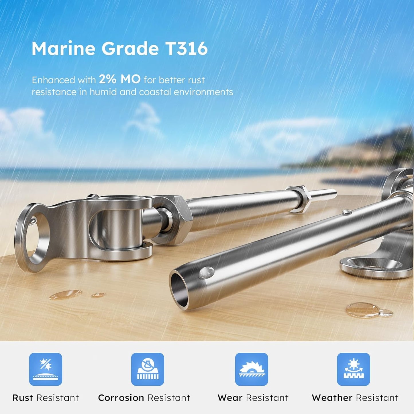 Stainless Steel Cable Railing Kit For 5/32' Wire Rope, 16 pairs Turnbuckle Tensioner, End Fittings (no wire included)