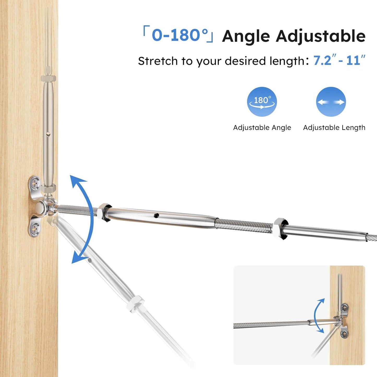 Stainless Steel Cable Railing Kit For 5/32' Wire Rope, 16 pairs Turnbuckle Tensioner, End Fittings (no wire included)