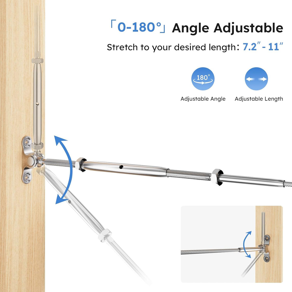 16 Pairs Stainless Steel Cable Railing Kit Fit 5/32" Wire Rope, Angle 180°Adjustable Swage Toggle Turnbuckle Tensioner and End Fitting, T316 Marine-Grade Cable Railing Hardware for Wood Post