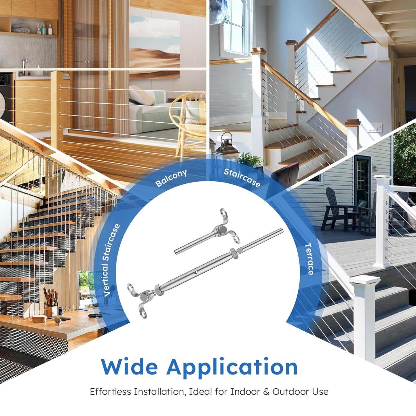 Stainless Steel Cable Railing Kit For 5/32' Wire Rope, 16 pairs Turnbuckle Tensioner, End Fittings (no wire included)