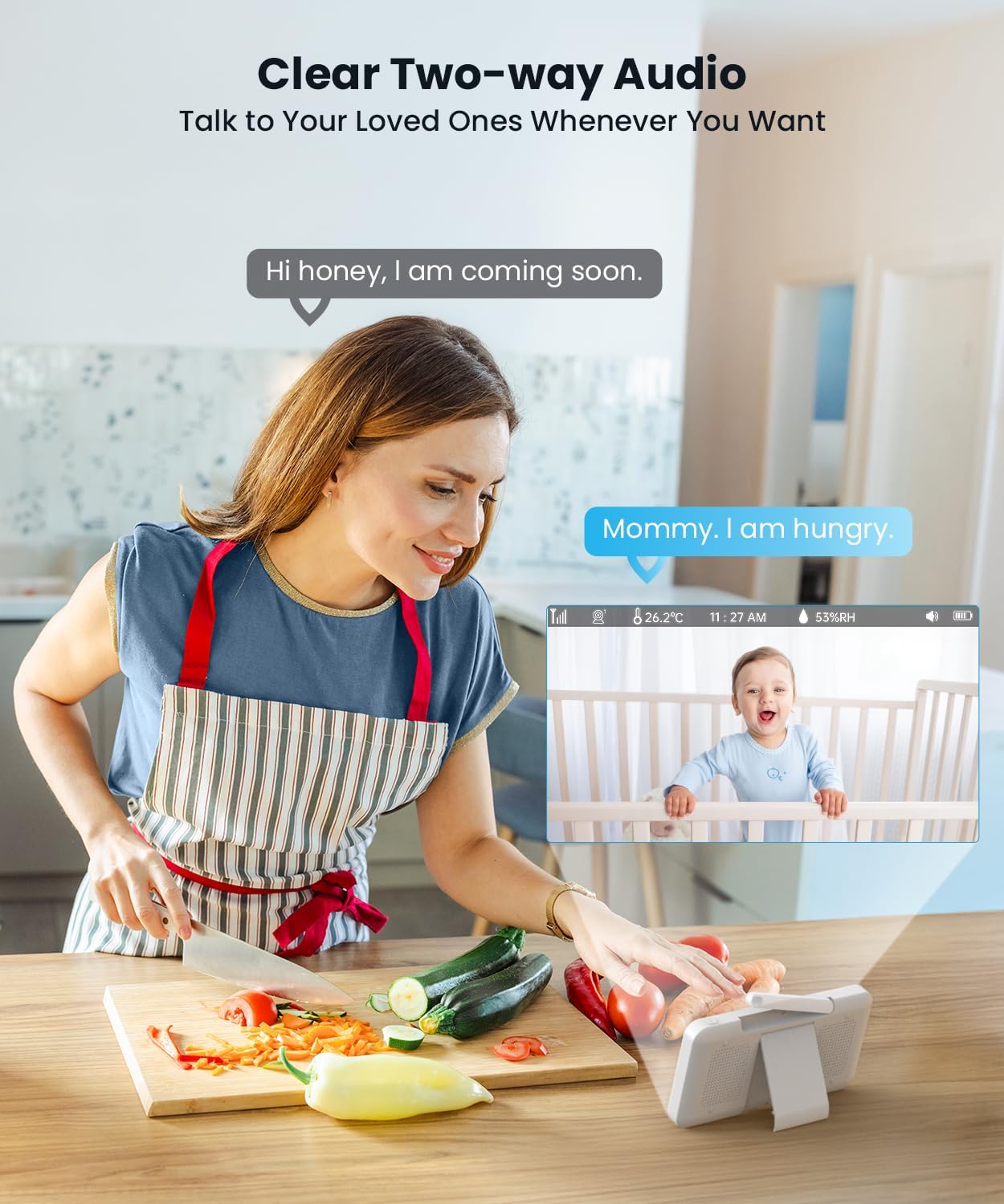 Baby Monitor with Camera and Audio 2K Video Monitor with Screen, Night Vision, Two-Way Talk