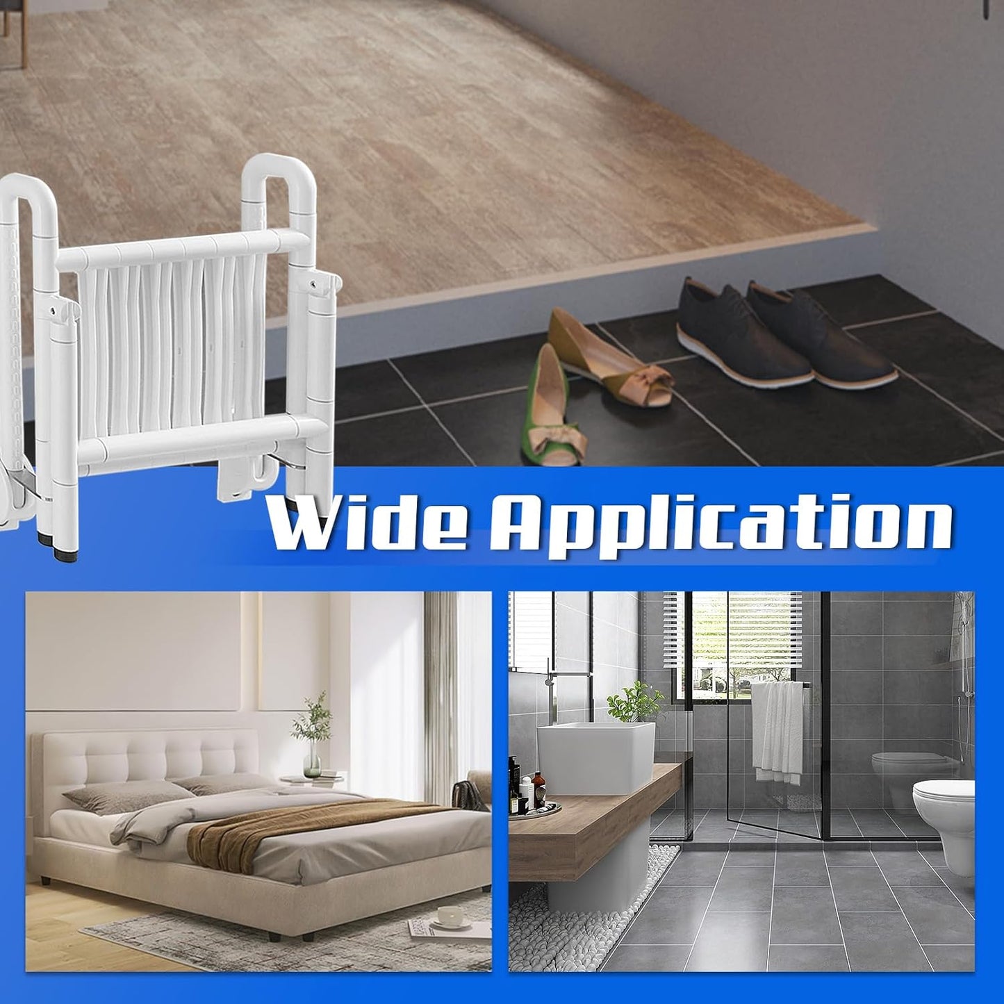 Folding Shower Seat Wall Mounted, 660lb Fold Down Shower Seat with Support Armrests/Footrest, Foldable