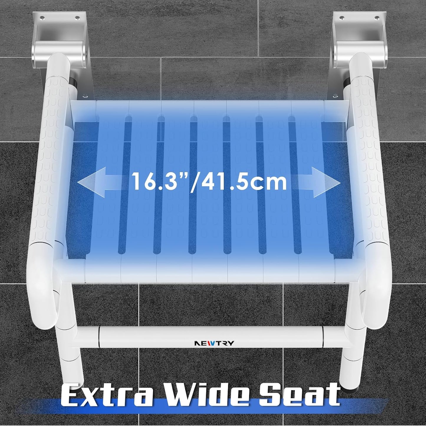 Folding Shower Seat Wall Mounted, 660lb Fold Down Shower Seat with Support Armrests/Footrest, Foldable