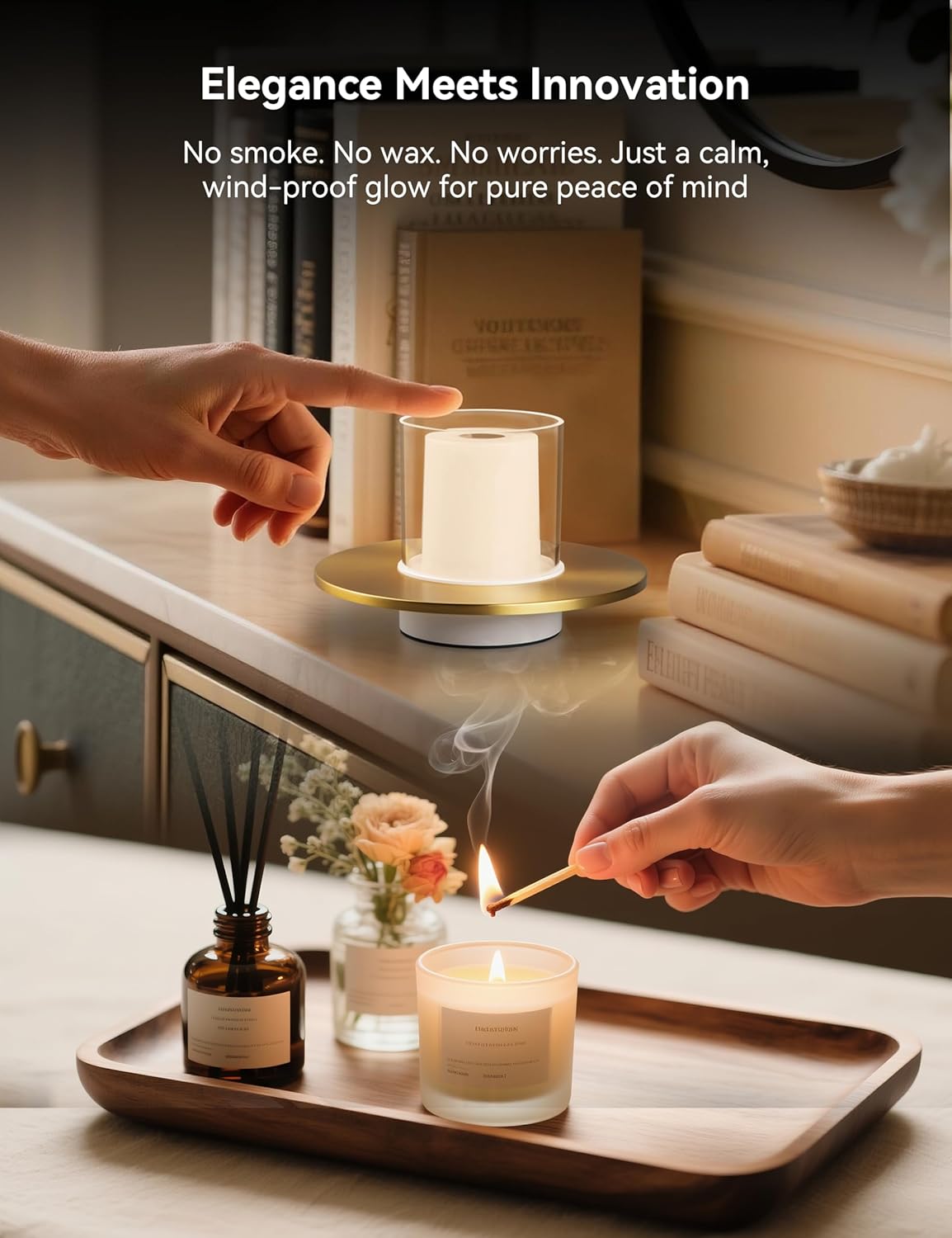 Rechargeable Candle Lamp, Battery Operated Cordless Lamps for Table, 4-Level Dimmable, Flameless