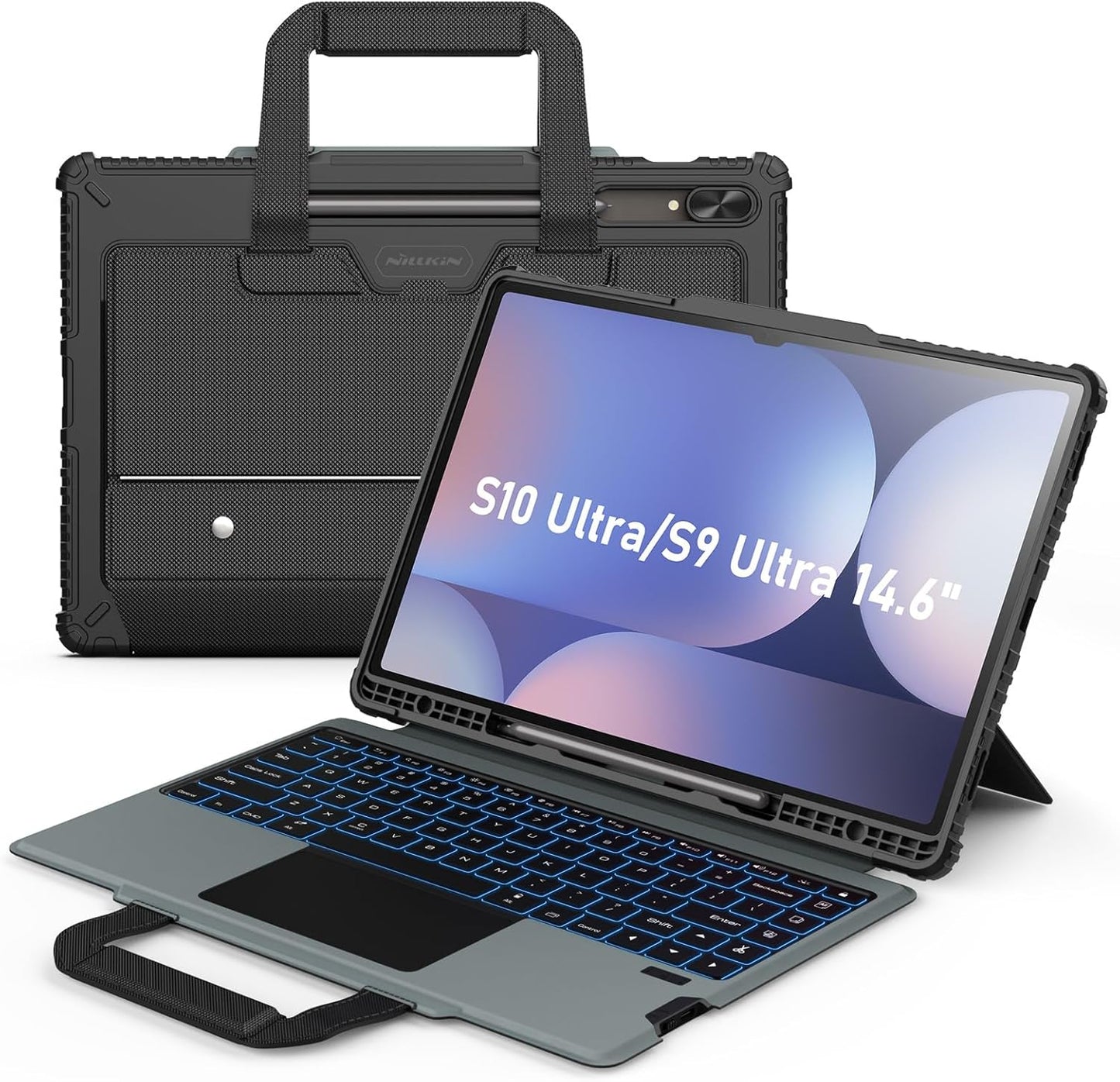 Nillkin for Samsung Galaxy Tab S9 Plus Detachable Keyboard Case with 7 Backlit, Kickstand, Trackpad, S Pen Holder, S9+ 5G (Backlit Ver