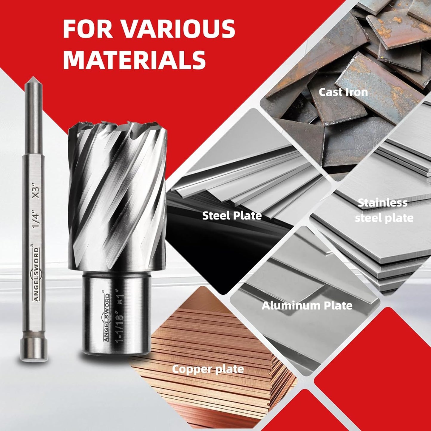 Annular Cutter Set 14 Pcs, High Speed Steel, Cutting Depth 1', Cutting Diameter 7/16' to 1-1/16'
