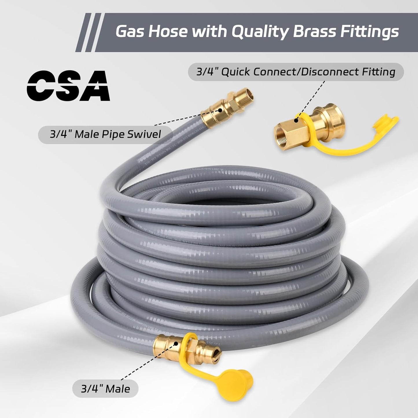 Lezbanz Natural Gas Hose for Generator 3/4 Inch with Quick Connect Fittings, Natural Gas Line 24FT