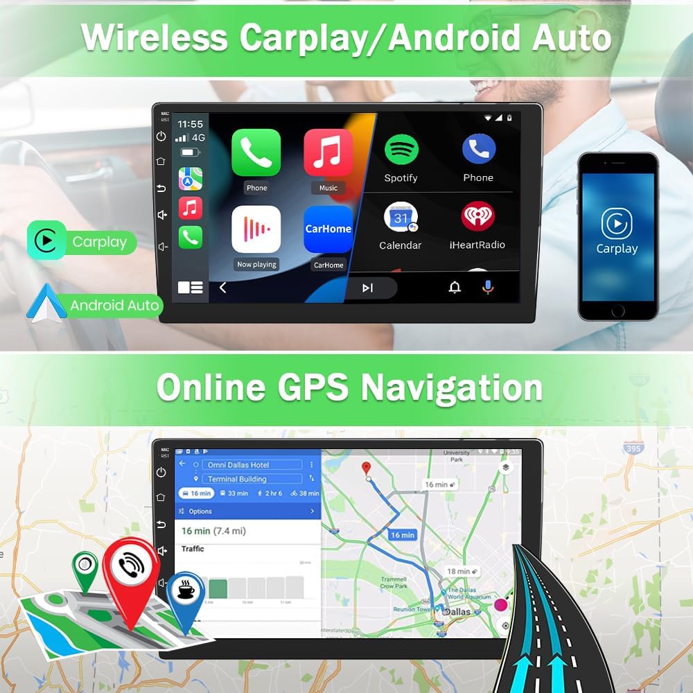 Car Radio Stereo for Jeep Wrangler JK Dodge RAM 1500 2500 3500 Compass Grand Cherokee,Android 13 with CarPlay/Android Auto 10 inch Screen FM AM WiFi,