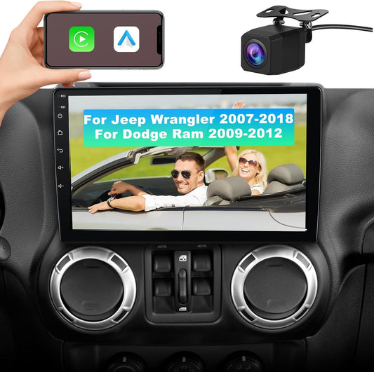 Car Radio Stereo for Jeep Wrangler JK Dodge RAM 1500 2500 3500 Compass Grand Cherokee,Android 13 with CarPlay/Android Auto 10 inch Screen FM AM WiFi,