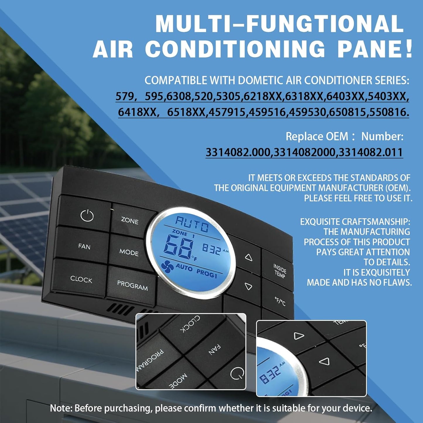 Digital RV Thermostat, Multi-Zone Control Center for Dometic CCC2, Compatible with AC Series 579/595/600/6308