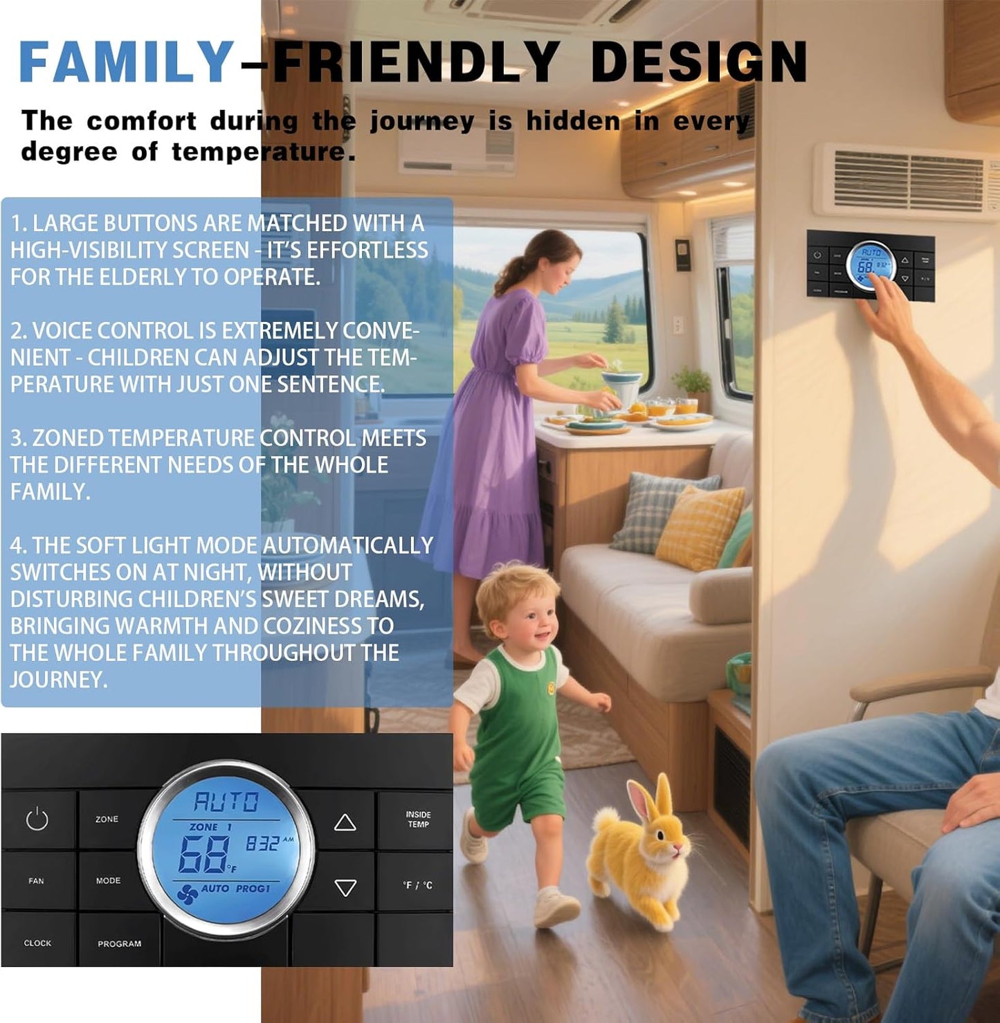 Digital RV Thermostat, Multi-Zone Control Center for Dometic CCC2, Compatible with AC Series 579/595/600/6308