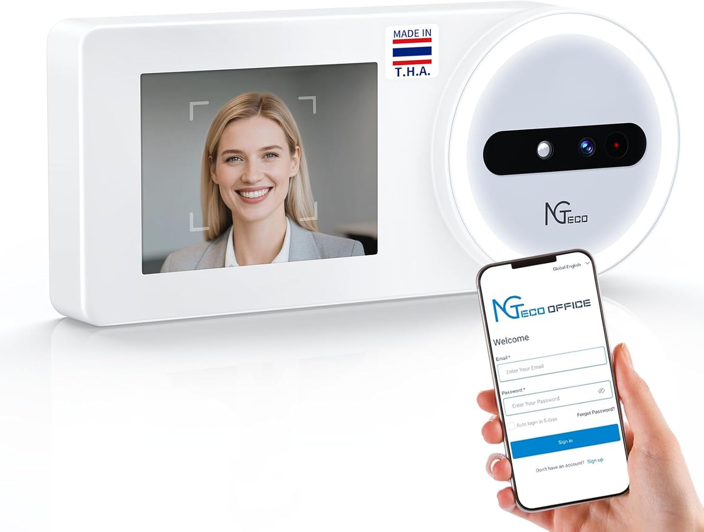 NGTeco Time Clock Cloud-Based, TC5 Face Recognition Remote Control Clock in and Out Machine with App