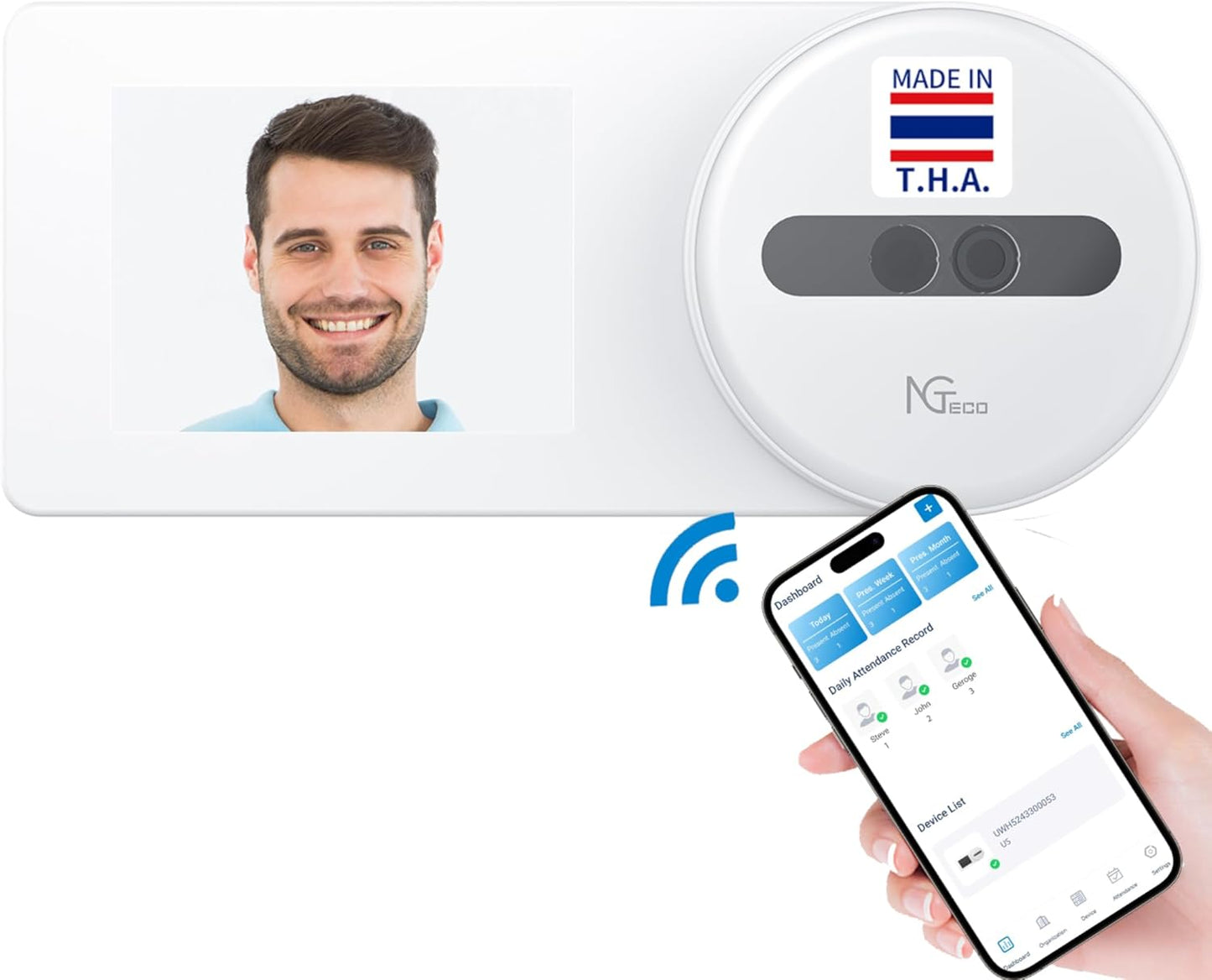 NGTeco Time Clock Cloud-Based, TC5 Face Recognition Remote Control Clock in and Out Machine with App