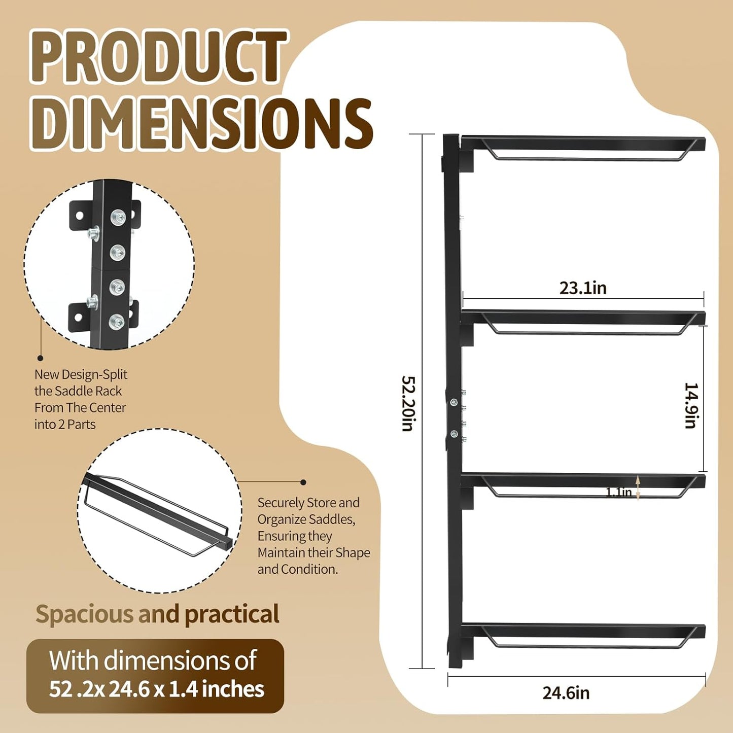 4 Tier Saddle Rack, Wall Mount for Western and English Saddle, Heavy Duty Steel Stand Supports to 300LB
