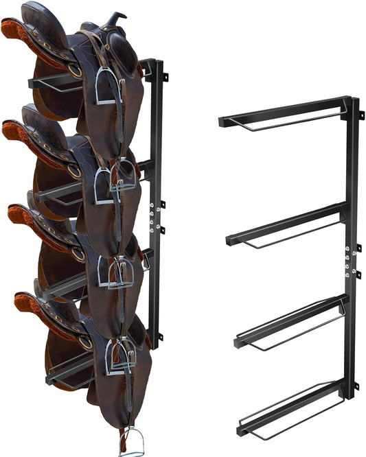 4 Tier Saddle Rack, Wall Mount for Western and English Saddle, Heavy Duty Steel Stand Supports to 300LB