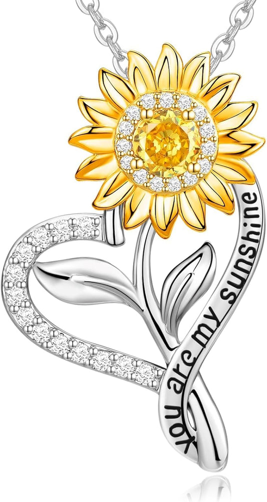 Sunflower Necklaces, 'You Are My Sunshine Necklace',18k Yellow Gold Plated S925 Sterling Silver