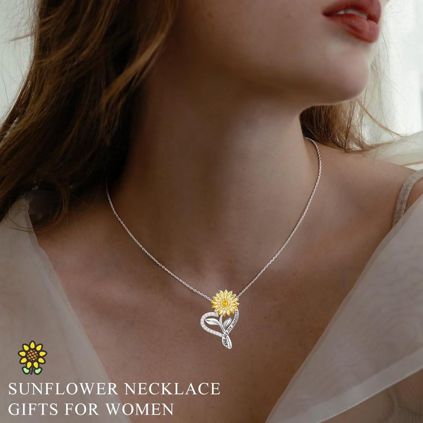 Sunflower Necklaces, 'You Are My Sunshine Necklace',18k Yellow Gold Plated S925 Sterling Silver